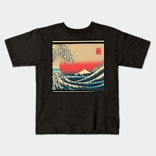 The Majestic Wave at Sunset - A Breathtaking Ukiyo-e Painting Kids T-Shirt